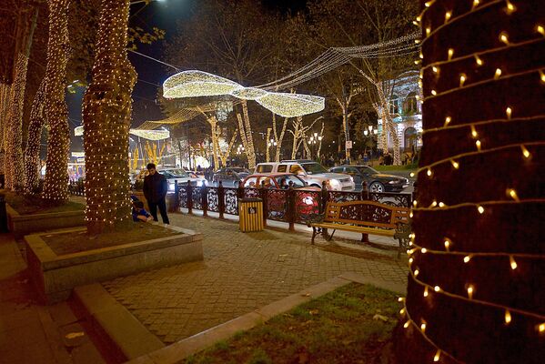 Деревья на проспекте к Новому году тоже украсили праздничными огнями - Sputnik Грузия