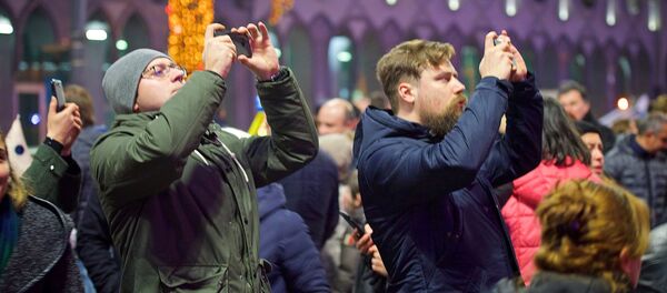 Туристы фотографируют главную новогоднюю елку Грузии - Sputnik Грузия