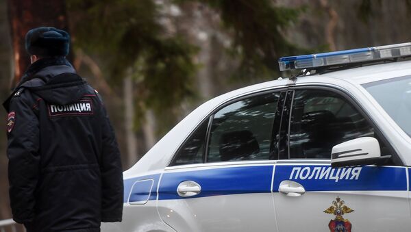 Сотрудник полиции возле служебного автомобиля - Sputnik Грузия