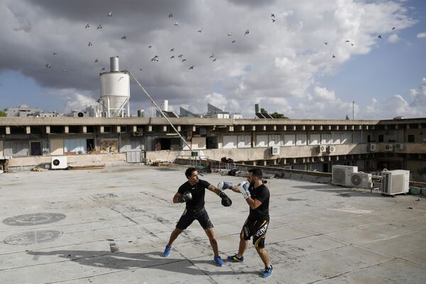 Инструкторы по рукопашному бою тренируются на крыше одного из зданий в районе Гиватаим на востоке Тель-Авива, Израиль - Sputnik Грузия