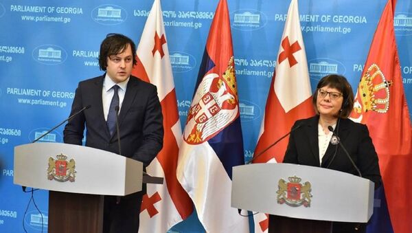 Главы парламентов Грузии и  Сербии Майя Гойкович и Ираклий Кобахидзе - Sputnik Грузия