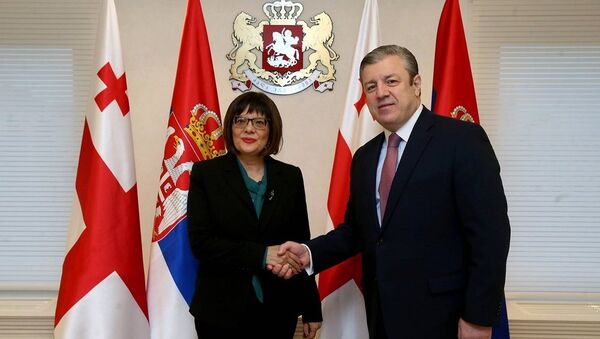 Глава Национальной ассамблеи Сербии Майя Гойкович и премьер-министр Грузии Георгий Квирикашвили - Sputnik Грузия