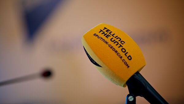 Микрофон в мультимедийном пресс-центре Sputnik Грузия - Sputnik საქართველო