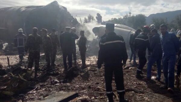 Военный алжирский самолет после крушения - спасатели работают на месте авиакатастрофы - Sputnik Грузия