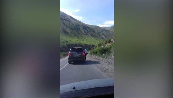 Милиция ищет кыргызстанца, который ехал, зацепившись за машину. Видео - Sputnik Грузия