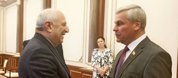 Посол Грузии в Беларуси Валерия Кварацхелия и председатель Палаты представителей Национального собрания Беларуси Владимир Андрейченко - Sputnik Грузия