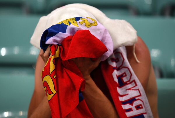 Болельщик сборной России после окончания матча 1/4 финала чемпионата мира по футболу Болельщик сборной России после окончания матча 1/4 финала чемпионата мира по футболу - Sputnik Грузия