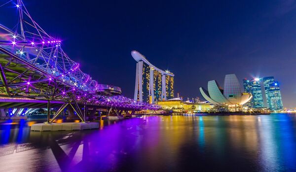 Мост Хеликс в Сингапуре считается одним из самых красивых мостов мира, чем привлекает множество туристов. Мост является уникальным,  спиралевидным , его дизайн  напоминает молекулу ДНК. Мост был одобрен строгими мастерами фен-шуй, он защищает от солнца и дождя, позволяет любоваться городом со смотровых площадок - Sputnik Грузия