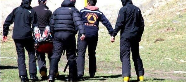 Спасатели эвакуируют пострадавшего туриста Спасатели эвакуируют пострадавшего туриста - Sputnik Грузия