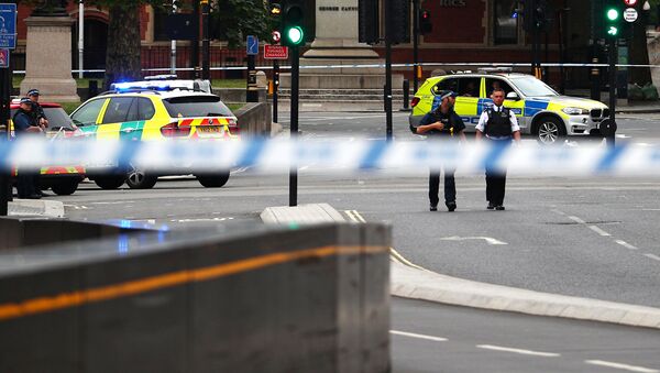 Вооруженная полиция на улицах в Вестминстере, Лондон, после ДТП - Sputnik Грузия