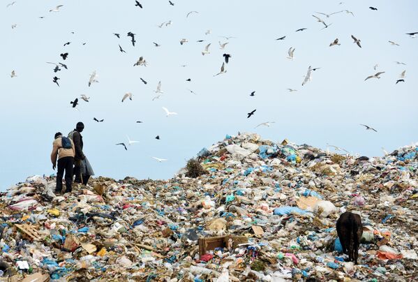 Беженцы из Ганы и Гвинеи ищут еду на мусорной свалке в Фнидеке, Марокко - Sputnik Грузия
