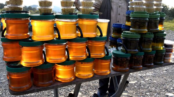 Торговля медом в Кахети в Гурджаанском районе на перевале Гомбори - Sputnik Грузия