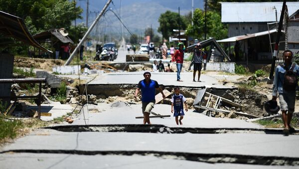 Последствия землетрясения и цунами в Индонезии - выжившие идут по улицам города Палу - Sputnik Грузия