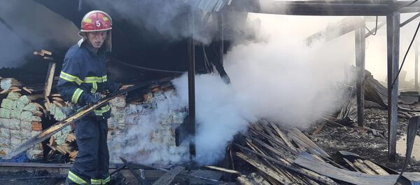 Пожар в деревообрабатывающем цехе на рынке Элиава - Sputnik Грузия