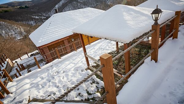 Придорожное кафе в Цхваричамиа в снегу зимой - Sputnik Грузия