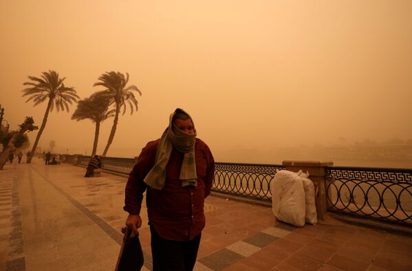 Мужчина на улице Каира во время песчаной бури - Sputnik Грузия