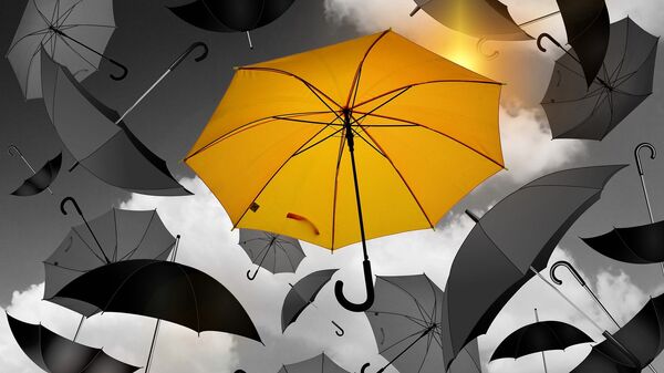 ყვითელი ქოლგა ნაცრისფერი ქოლგების ფონზე - Sputnik საქართველო