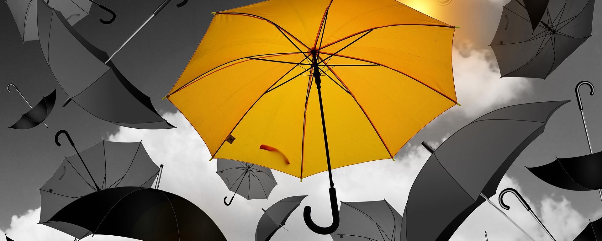 ყვითელი ქოლგა ნაცრისფერი ქოლგების ფონზე - Sputnik საქართველო, 1920, 01.08.2020