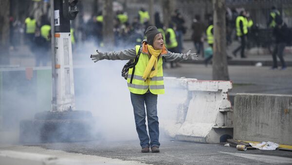 Участница протестной акции желтых жилетов в Париже - Sputnik Грузия