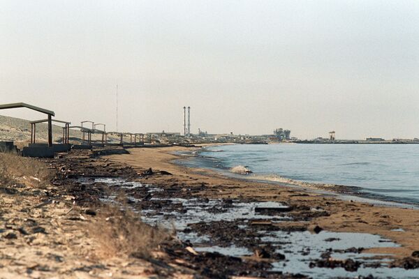 Пляж залитый нефтью на границк Кувейта и Саудовской Аравии - Sputnik Грузия
