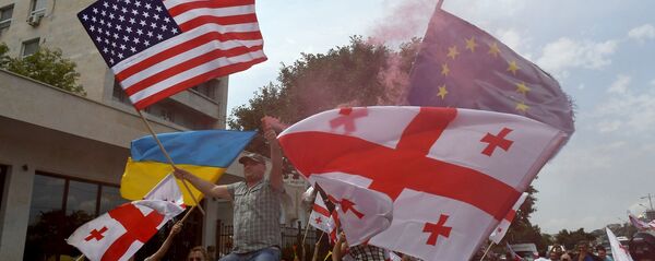 საქართველოს, აშშ-ის, უკრაინისა და ევროკავშირის დროშები - Sputnik საქართველო