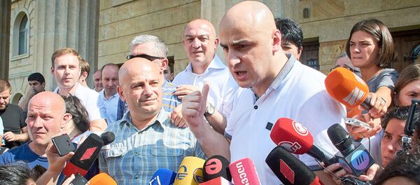 Ника Мелия обращается к своим сторонникам у здания суда Ника Мелия обращается к своим сторонникам у здания суда - Sputnik Грузия