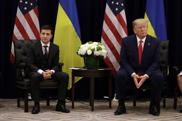 Президент Украины Владимир Зеленский на встрече с президентом США Дональдом Трампом в Нью-Йорке  - Sputnik Грузия