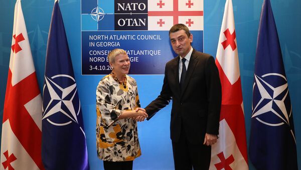 Замгенсека НАТО Роуз Гетемюллер и премьер Грузии Георгий Гахария  - Sputnik Грузия