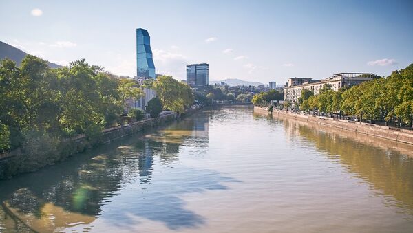 Вид на город Тбилиси - центр, набережная реки Кура. Вдали видны два отеля, Билтмор и Редиссон - Sputnik Грузия