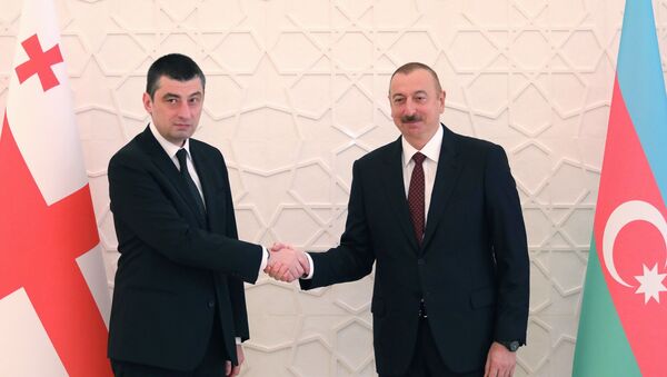 Премьер Грузии Георгий Гахария и президент Азербайджана Ильхам Алиев - Sputnik Грузия