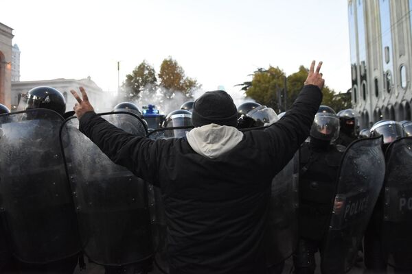 Митингующие пытались сдержать спецназ, но уступили давлению - Sputnik Грузия