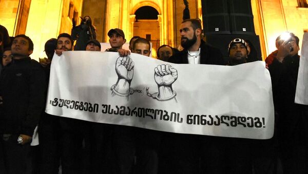 Акция протеста объединенной оппозиции у здания парламента Грузии вечером 25 ноября - Sputnik Грузия