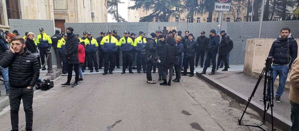Полицейские дежурят у входов в парламент Грузии. Утро 28 ноября. Оппозиция обещает провести новую акцию протеста - Sputnik Грузия