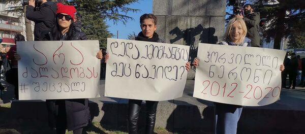 Активисты держат в руках плакаты. Акция протеста объединенной оппозиции в городе Кутаиси 6 декабря - Sputnik Грузия