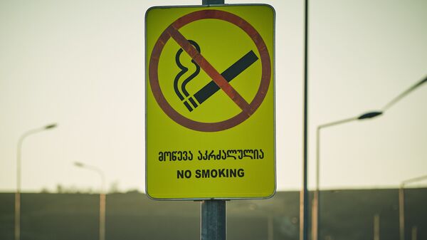 Предупреждающая табличка на бензоколонке с надписью Не курить! - Sputnik Грузия