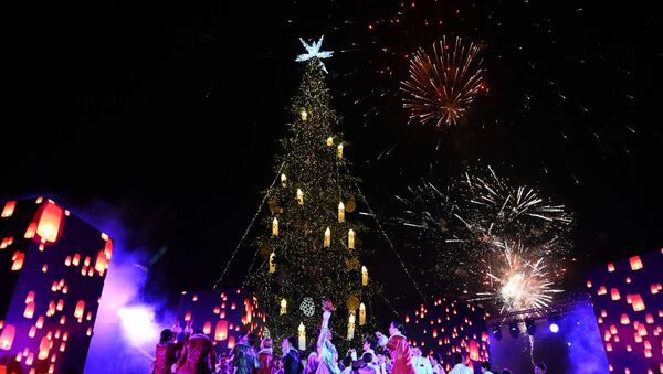 Праздничный новогодний салют. Торжественная церемония зажжения огней на главной новогодней елке Грузии - Sputnik Грузия