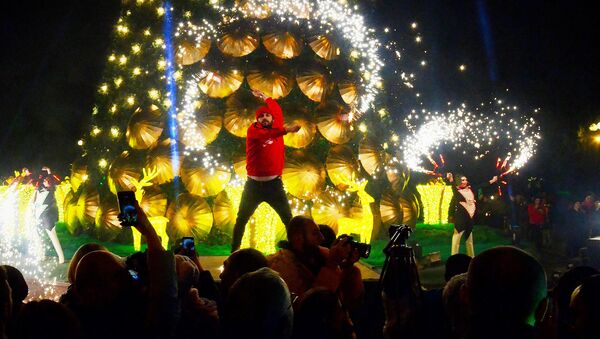 Огненное шоу на фоне главной новогодней елки в Батуми - Sputnik Грузия