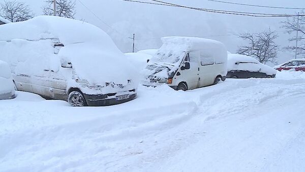 Снегопад в горах Аджарии. Машины в снегу - Sputnik Грузия
