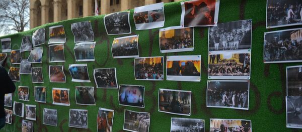 Фото с разгона митингов на заборе у парламента. Новая акция протеста оппозиции в грузинской столице 5 февраля - Sputnik Грузия