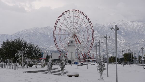 Зимний Батуми в снегу. Батумский бульвар и колесо обозрения в снегу. Вид на снежные горы Аджарии - Sputnik Грузия