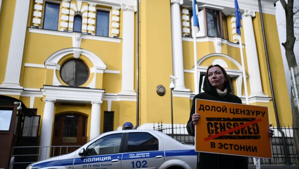 Глава Sputnik Эстония Елена Черышева участвует в пикете у посольства Эстонии в Москве - Sputnik Грузия