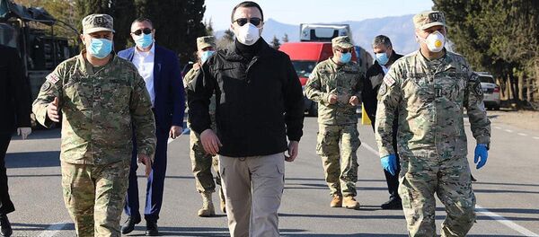 Наблюдение за территорией. Карантин в Марнеули и Болниси. В борьбе с распространением коронавируса участвуют военные. На фото - министр обороны Ираклий Гарибашвили Наблюдение за территорией. Карантин в Марнеули и Болниси. В борьбе с распространением коронавируса участвуют военные. На фото - министр обороны Ираклий Гарибашвили - Sputnik Грузия