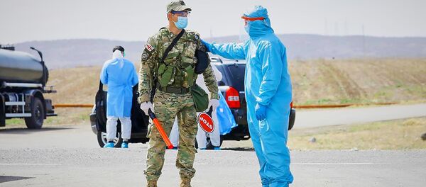 Военные в защитных масках и медики на блокпосту в Марнеули. В Грузии борются с коронавирусом Военные в защитных масках и медики на блокпосту в Марнеули. В Грузии борются с коронавирусом - Sputnik Грузия
