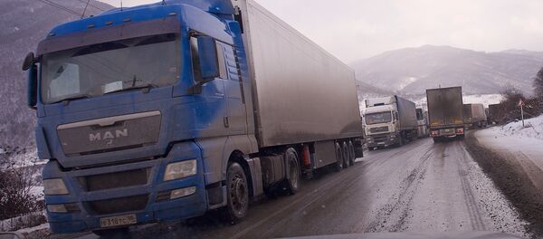 Грузовые фуры образовали очередь на дороге, ведущей из Грузии в Россию - Sputnik Грузия