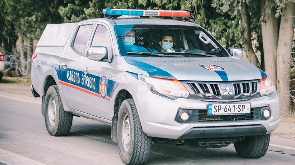 Сотрудники охранной полиции в респираторах и масках в машине - Sputnik Грузия