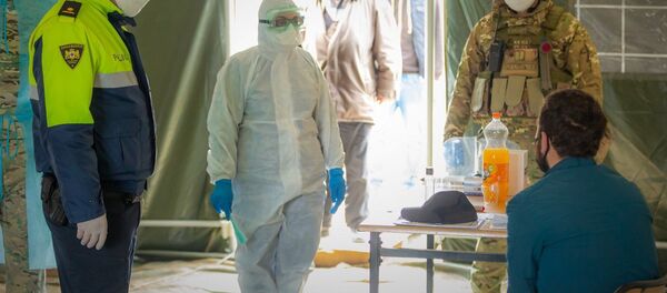 Военные медики проверяют температуру на блокпосту. Ситуация в Грузии в связи с коронавирусом Военные медики проверяют температуру на блокпосту. Ситуация в Грузии в связи с коронавирусом - Sputnik Грузия