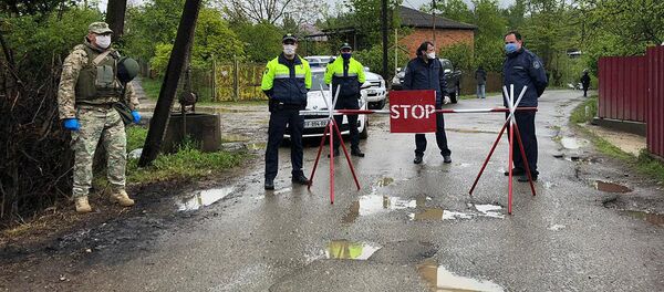 Полицейские и военные на блокпосту в селе Гванкити, муниципалитет Терджола, из-за эпидемии коронавируса - Sputnik Грузия