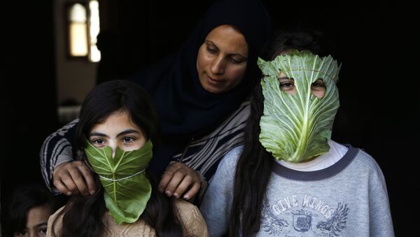 Палестинка надевает на свои детей маски из капусты - Sputnik Грузия