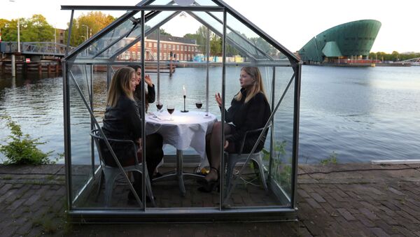 Модели тестируют ресторан в формате «карантинных теплиц» в Амстердаме - Sputnik Грузия