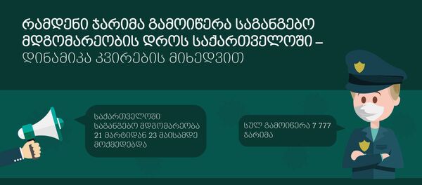 რამდენი ჯარიმა გამოიწერა საგანგებო მდგომარეობის დროს საქართველოში – დინამიკა კვირების მიხედვით რამდენი ჯარიმა გამოიწერა საგანგებო მდგომარეობის დროს საქართველოში – დინამიკა კვირების მიხედვით - Sputnik საქართველო